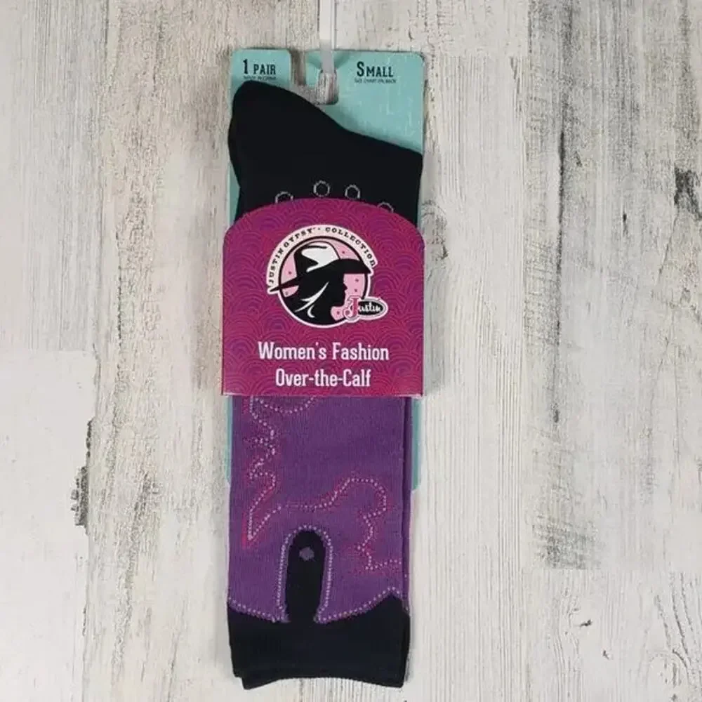NWT Justin Boots Fashion Cushioned Sole Over The Calf Socks Women's Size Small